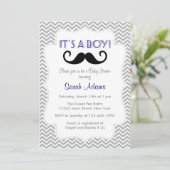 Invitation Baby shower Mustache Gray Chevron (Debout devant)