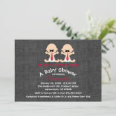 Invitation Baby shower Mustache Twin Boy (Debout devant)