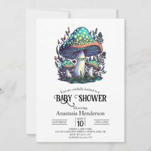 Invitation Baby shower mystique de champignons (Devant)