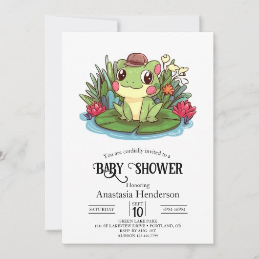 Invitation Baby shower mystique de grenouille enchantée (Devant)