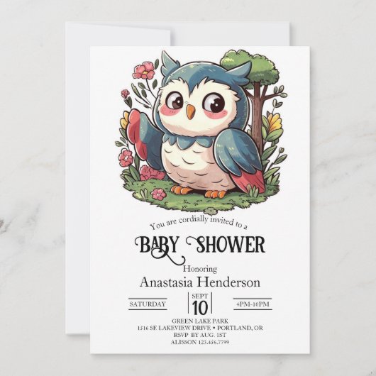 Invitation Baby shower mystique de la chouette (Devant)