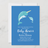 Invitation Baby shower Narwhal Blue Boy Whale (Devant)