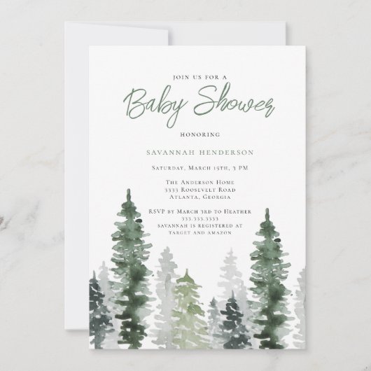 Invitation Baby shower naturel neutre rustique Sage vert (Devant)