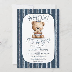 Invitation Baby shower Nautical Ahoy Bear Boy