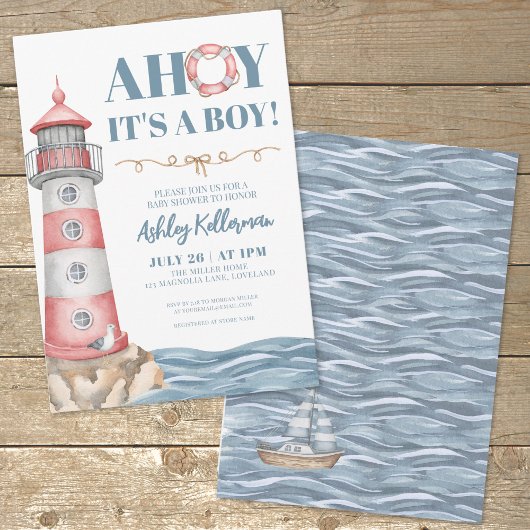 Invitation Baby shower Nautical Boy Bleu Rouge