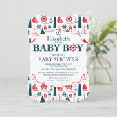 Invitation Baby shower Nautical Lighthouse Sailboat Boys (Debout devant)