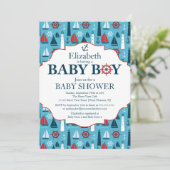 Invitation Baby shower Nautical Lighthouse Sailboat Boys (Debout devant)