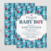 Invitation Baby shower Nautical Lighthouse Sailboat Boys (Devant / Derrière)