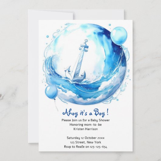 Invitation Baby shower Nautical Ocean Theme Boy (Devant)