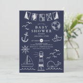 Invitation Baby shower Nautical Sailboat Boy (Debout devant)