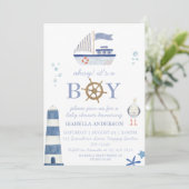 Invitation Baby shower Nautical Sailboat Boy (Debout devant)