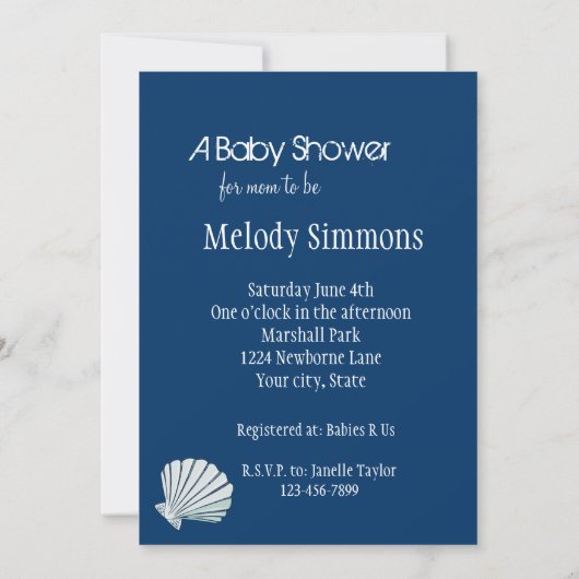 Invitation Baby shower Nautical Seaside Shell (Dos)