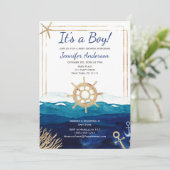 Invitation Baby shower Nautical Watercolor Boy (Debout devant)