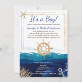 Invitation Baby shower Nautical Watercolor Boy par courrier (Devant)