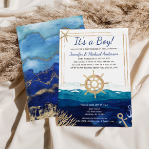 Invitation Baby shower Nautical Watercolor Boy par courrier