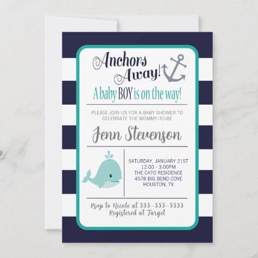 Invitation Baby shower nautique (Devant)