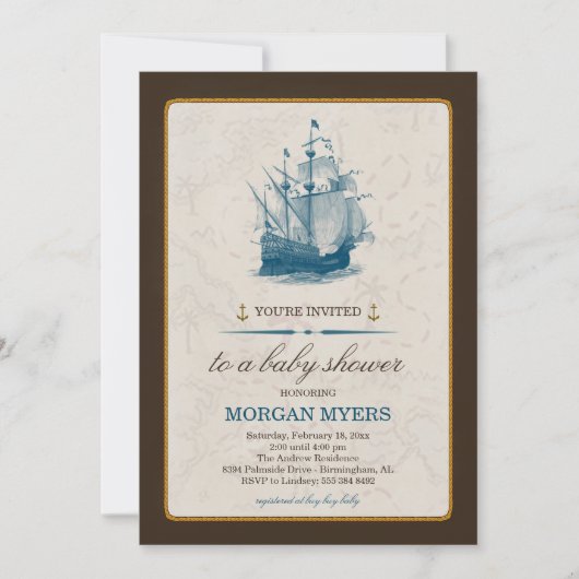 Invitation Baby shower nautique (Devant)