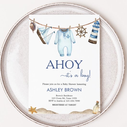 Invitation Baby shower nautique Ahoy