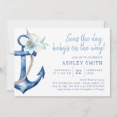 Invitation Baby shower nautique | Aquarelle bleue (Devant)