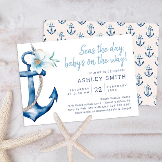Invitation Baby shower nautique | Aquarelle bleue