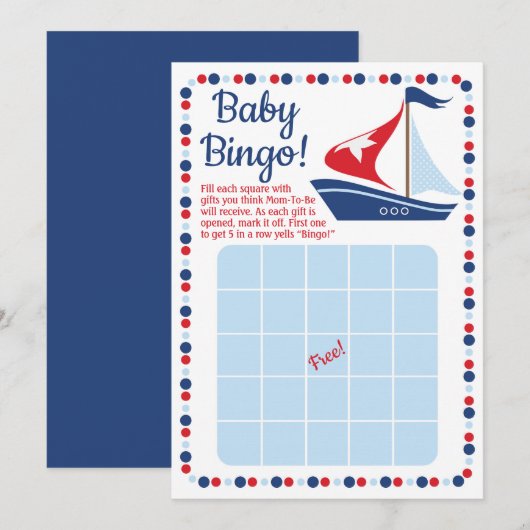 Invitation Baby shower nautique Bingo Jeu (Devant / Derrière)