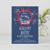 Invitation Baby shower nautique bleu (Debout devant)