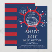 Invitation Baby shower nautique bleu (Devant / Derrière)