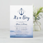 Invitation baby shower nautique bleu aquarelle (Debout devant)
