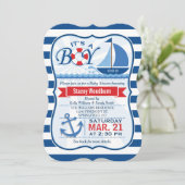 Invitation Baby shower nautique ; Bleu & Blancs (Debout devant)