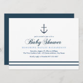 Invitation Baby shower nautique bleu et blanc (Devant / Derrière)