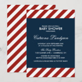Invitation Baby shower nautique bleu et rouge (Devant / Derrière)