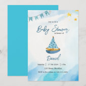 Invitation Baby shower nautique bleu jaune (Devant / Derrière)