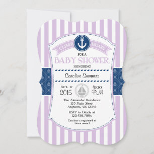 Invitation Baby shower Nautique Bleu Lavande