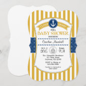 Invitation Baby shower Nautique Bleu Or (Devant / Derrière)