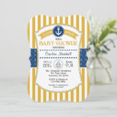 Invitation Baby shower Nautique Bleu Or (Debout devant)