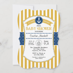 Invitation Baby shower Nautique Bleu Or