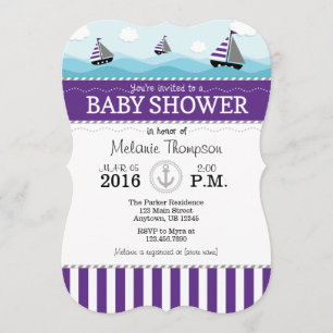 Invitation Baby shower Nautique bleu pourpre