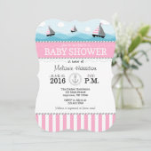 Invitation Baby shower Nautique bleu rose (Debout devant)