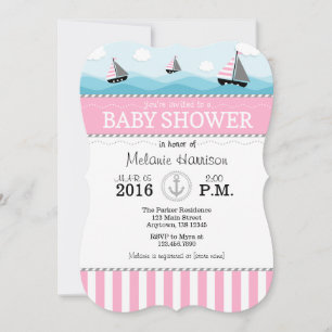 Invitation Baby shower Nautique bleu rose