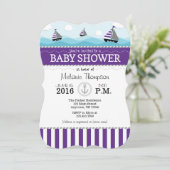 Invitation Baby shower Nautique Bleu Violet (Debout devant)