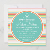 Invitation Baby shower Nautique, Bright Rainbow Stripes (Dos)