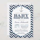 Invitation Baby shower nautique, Chevron bleu garç (Devant)