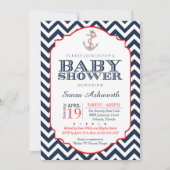 Invitation Baby shower nautique, Chevron marine ro (Devant)