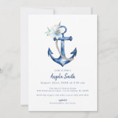 Invitation Baby shower nautique côtier | Anc bleu (Devant)