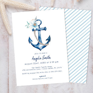 Invitation Baby shower nautique côtier   Anc bleu