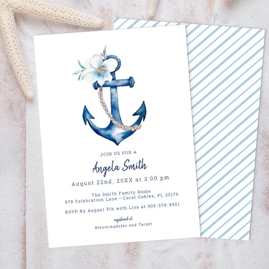 Invitation Baby shower nautique côtier | Anc bleu