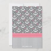 Invitation Baby shower nautique d'Ancre de gris et de rose (Dos)