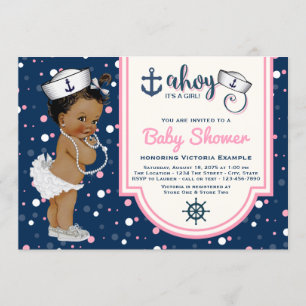 Invitation Baby shower nautique de fille d'Afro-américain