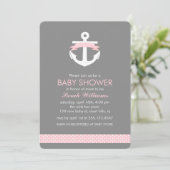 Invitation Baby shower nautique de fille d'Ancre rose (Debout devant)