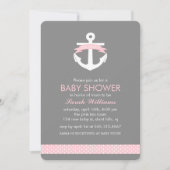 Invitation Baby shower nautique de fille d'Ancre rose (Devant)